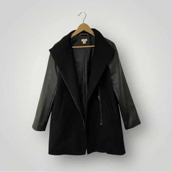 J. Crew Coat Vegan Leather Wool Black - Picture 1 of 9